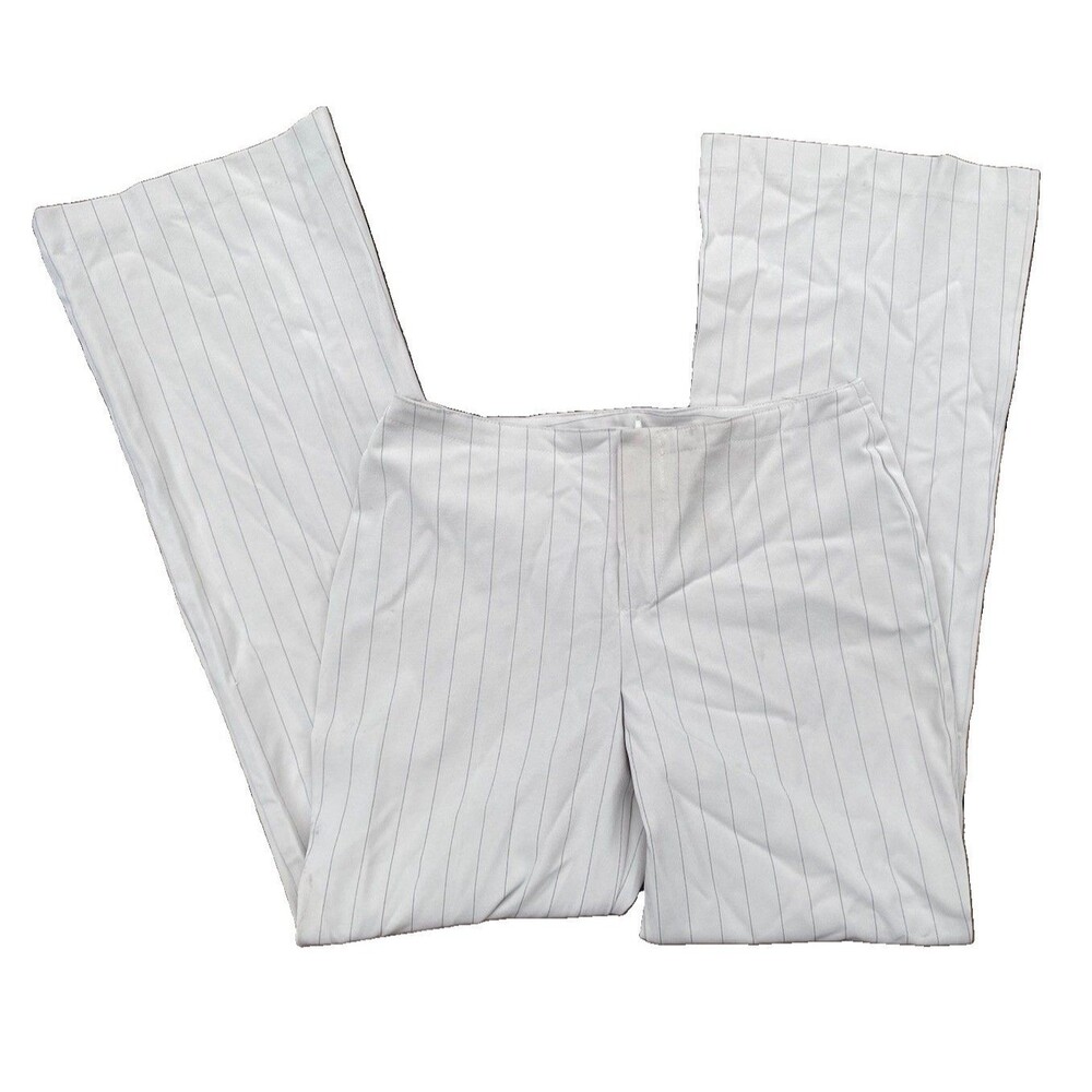 A. BYER Y2K Pinstripe Wide Leg Pants Cream Black Striped Zip Waist Jeans Size 7